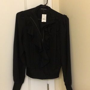 NWT Black chiffon ruffled zip up jacket/blouse
